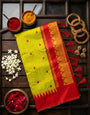 Adorable Green Cotton Silk Saree With Glittering Blouse Piece