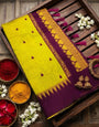 Staggering Mehndi Cotton Silk Saree With Demanding Blouse Piece