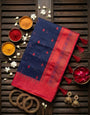 Blissful Navy Blue Cotton Silk Saree With Elision Blouse Piece