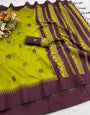 Arresting Green Cotton Silk Saree With Brood Blouse Piece