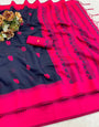 Chatoyant Navy Blue Cotton Silk Saree With Ornate Blouse Piece