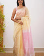 Lovely Yellow Cotton Silk Saree With Diaphanous Blouse Piece