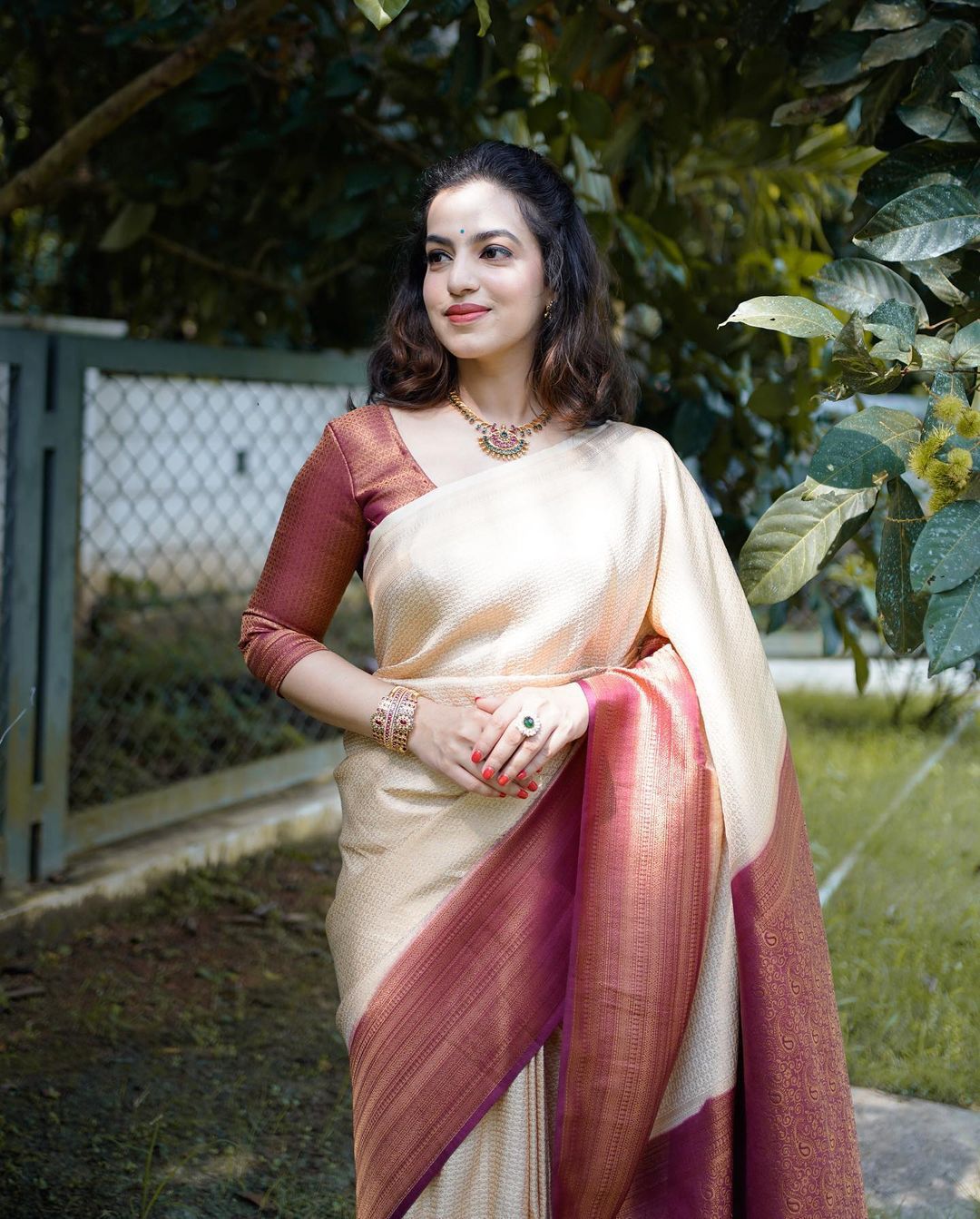 Sumptuous Beige Soft Silk Saree With Embrocation Blouse Piece