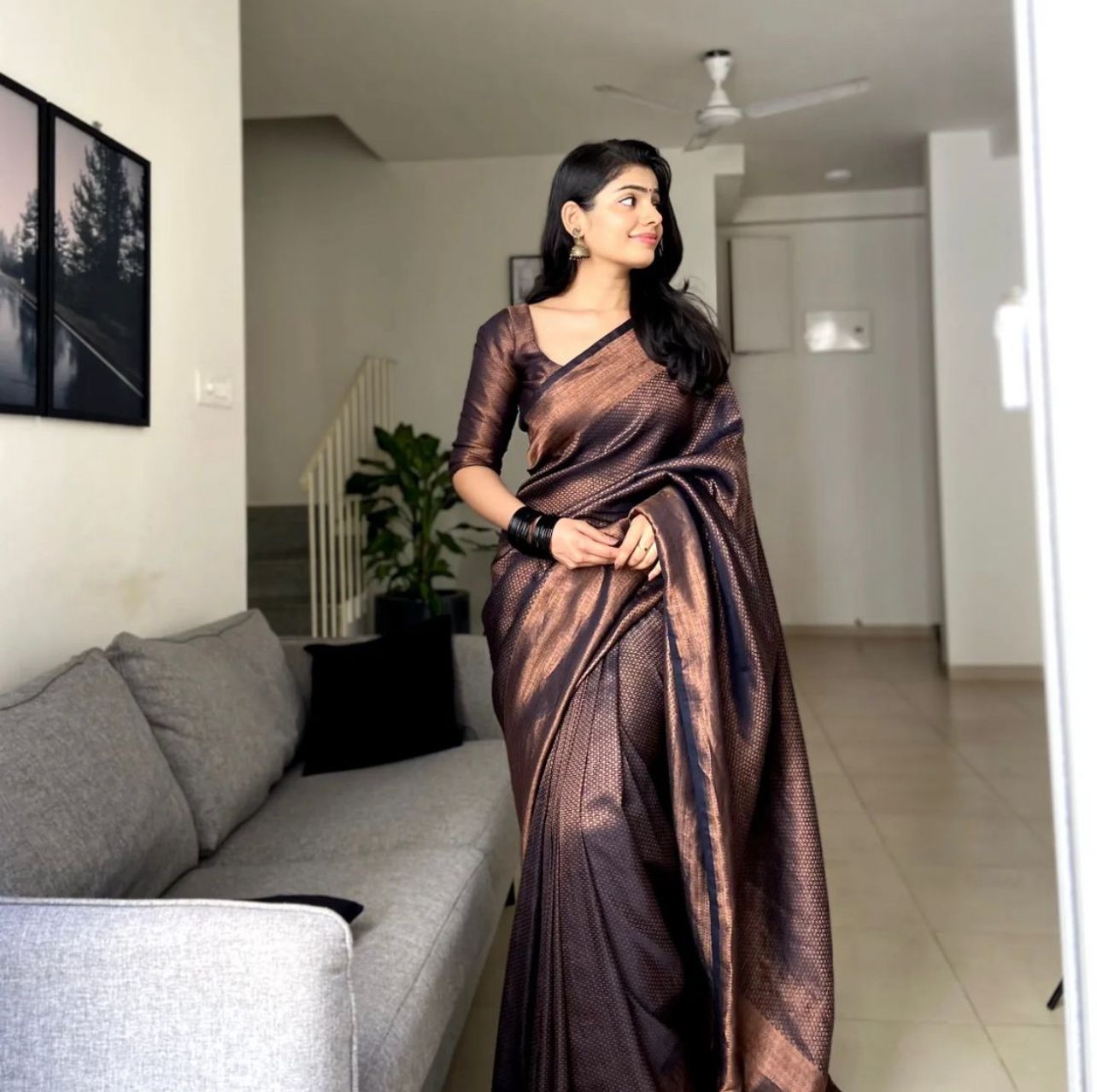 Bucolic Black Soft Silk Saree With Epiphany Blouse Piece