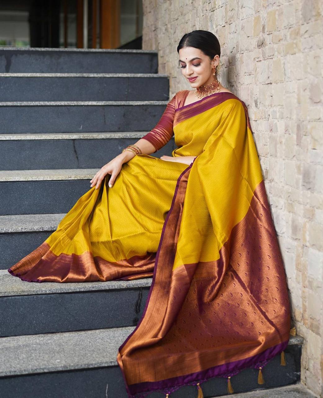 Smart Golden Soft Silk Saree With Palimpsest Blouse Piece