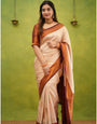 Confounding Beige Soft Banarasi Silk Saree With Adorable Blouse Piece