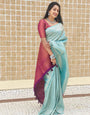 Exquisite Firozi Soft Silk Saree With Flamboyant Blouse Piece