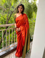 Ratatouille Red Soft Silk Saree With Exquisite Blouse Piece