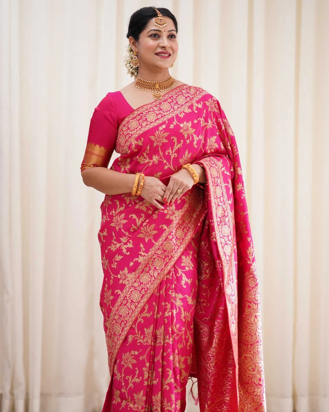 Seraglio Dark Pink Soft Banarasi Silk Saree With Elision Blouse Piece