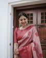 Enigmatic Pink Soft Silk Saree With Exceptional Blouse Piece