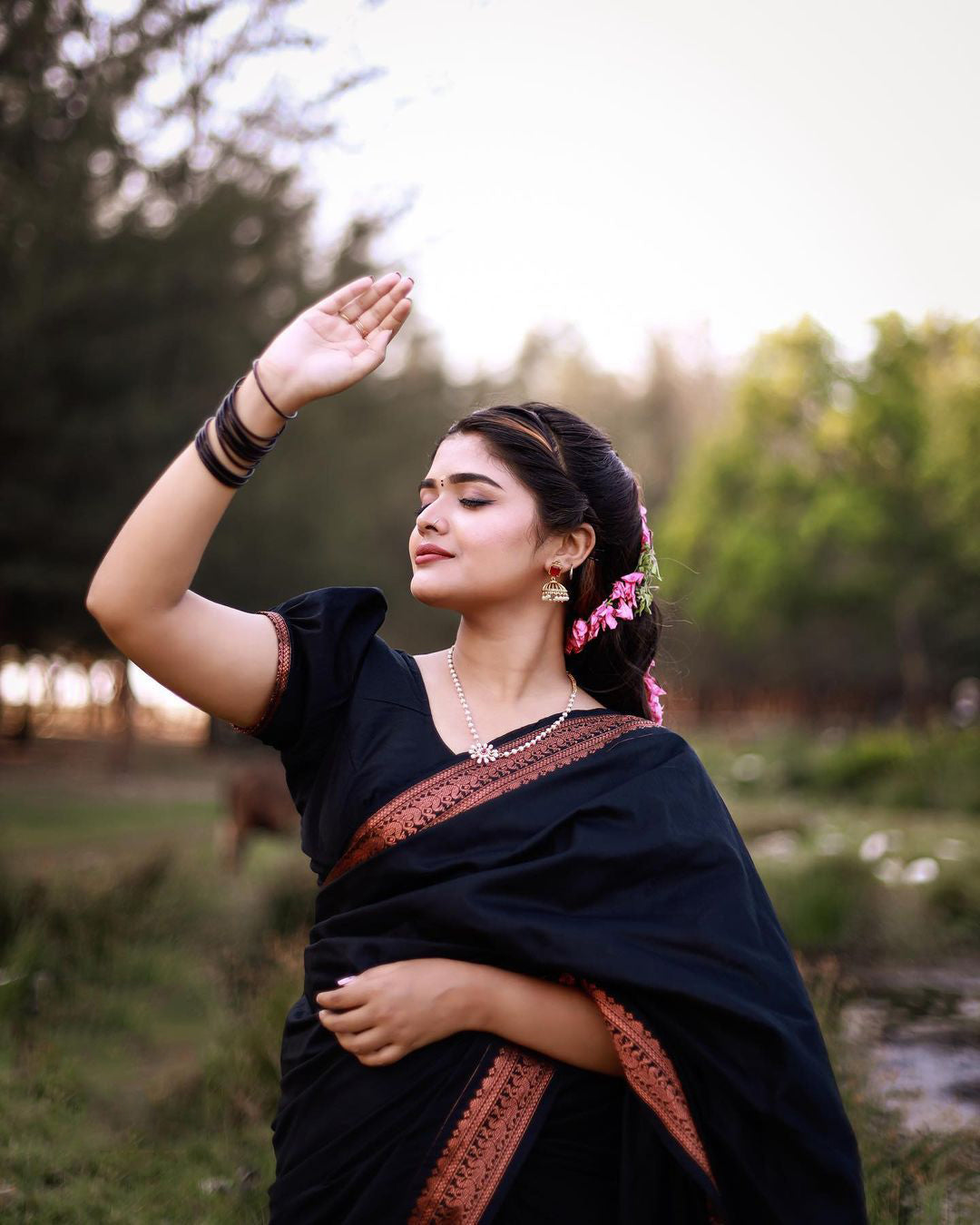 Exquisite Black Soft Banarasi Silk Saree With Marvellous Blouse Piece