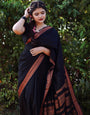 Exquisite Black Soft Banarasi Silk Saree With Marvellous Blouse Piece