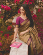 Deserving Dark Beige Soft Banarasi Silk Saree With Exceptional Blouse Piece