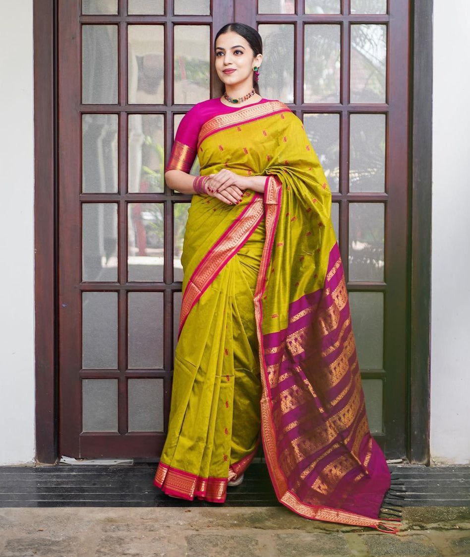 Flameboyant Mustard Soft Banarasi Silk Saree With Splendiferous Blouse Piece