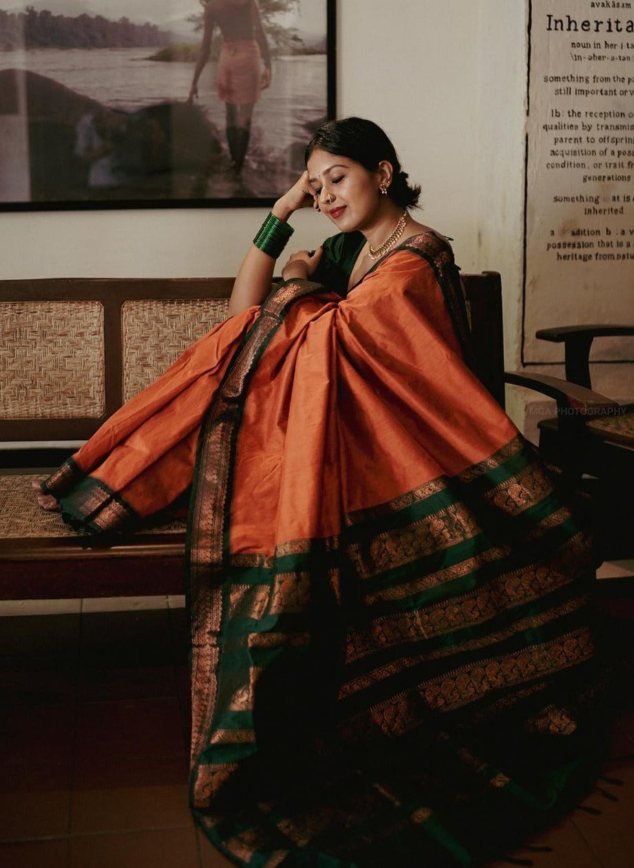 Tantalizing Orange Soft Banarasi Silk Saree With Demesne Blouse Piece