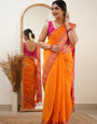 Fragrant Orange Cotton Silk Saree With Stunning Blouse Piece