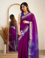 Preferable Purple Cotton Silk Saree With Chatoyant Blouse Piece