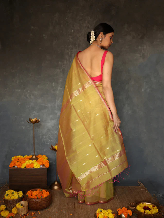 Ornate Mustard Cotton Silk Saree With Snappy Blouse Piece