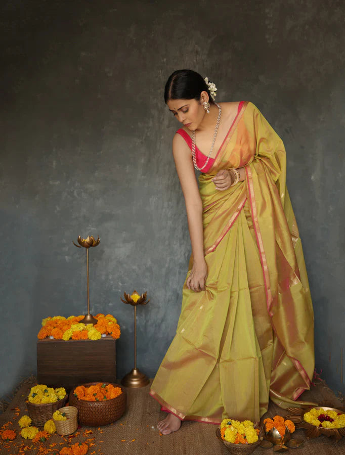 Ornate Mustard Cotton Silk Saree With Snappy Blouse Piece