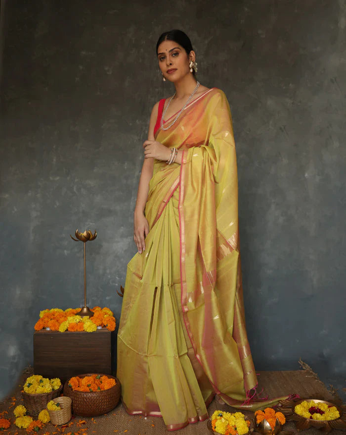 Ornate Mustard Cotton Silk Saree With Snappy Blouse Piece