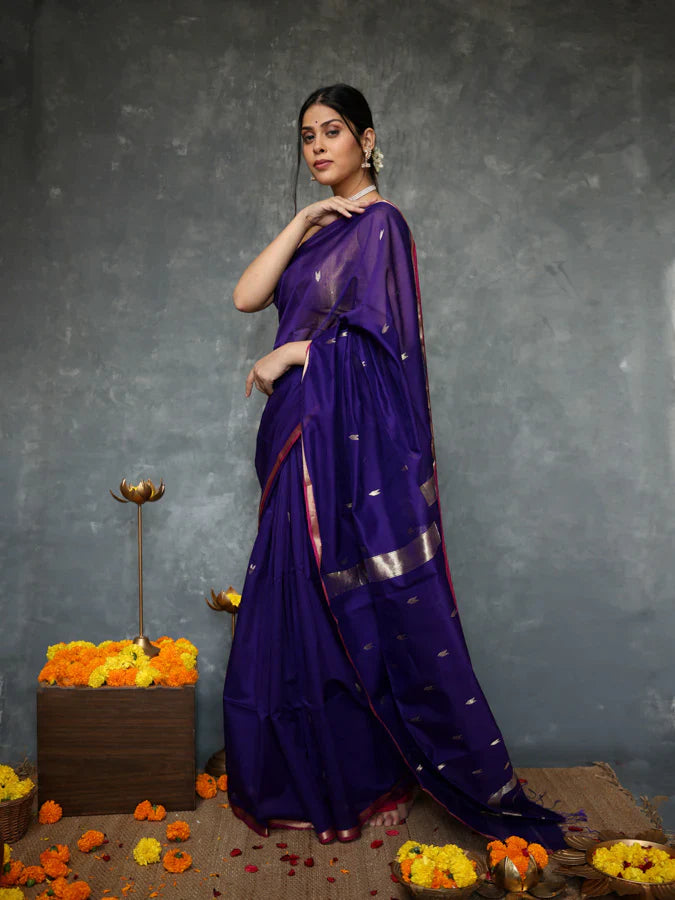 Charismatic Navy Blue Cotton Silk Saree With Quixotic Blouse Piece