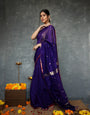 Ineffable Navy Blue Cotton Silk Saree With Panache Blouse Piece