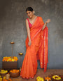 Staggering Orange Cotton Silk Saree With Elision Blouse Piece