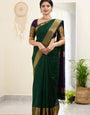 Ethereal Dark Green Cotton Silk Saree With Rhapsodic Blouse Piece