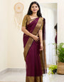 Splendiferous Wine Cotton Silk Saree With Rhapsodic Blouse Piece