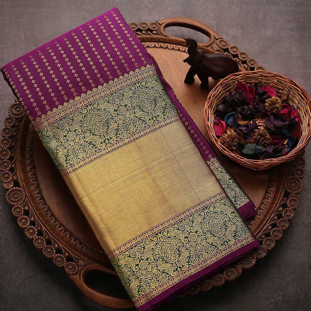 Dazzling Purple Soft Banarasi Silk Saree With Smart Blouse Piece