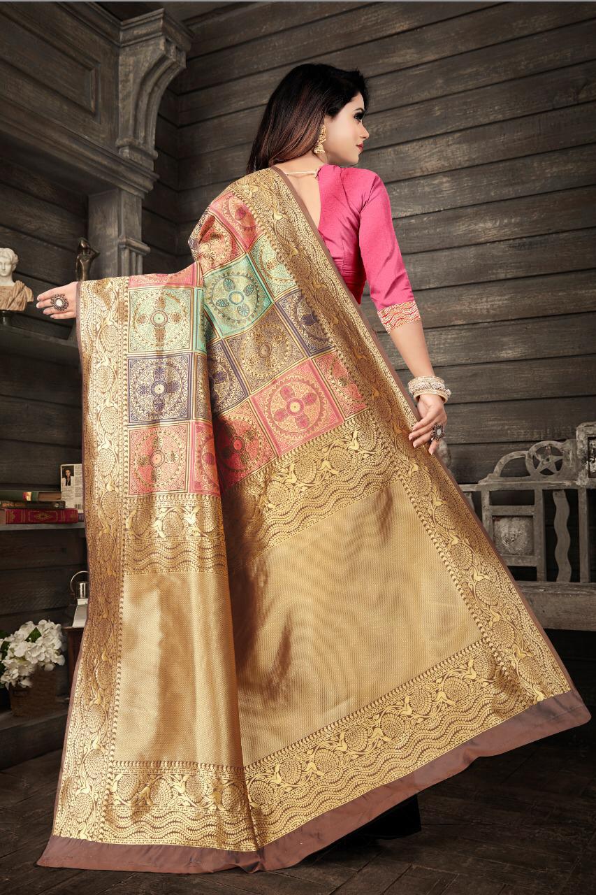 Resonant Beige Soft Banarasi Silk Saree With Pulsating Blouse Piece