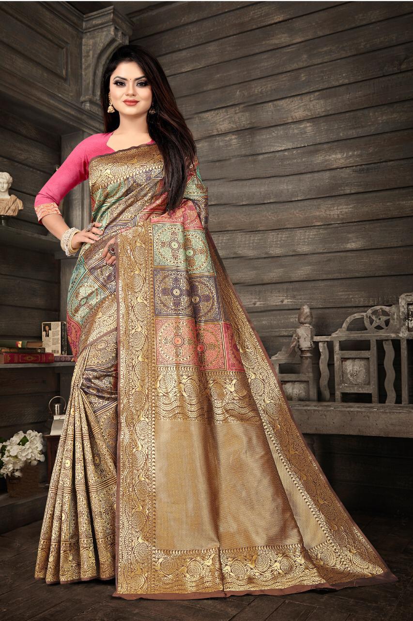 Resonant Beige Soft Banarasi Silk Saree With Pulsating Blouse Piece