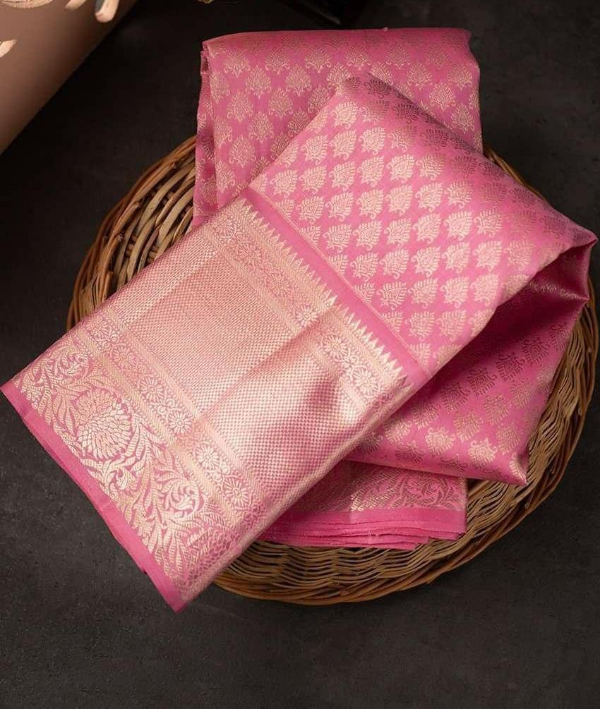 Adorning Pink Soft Silk Saree With Pretty Blouse Piece