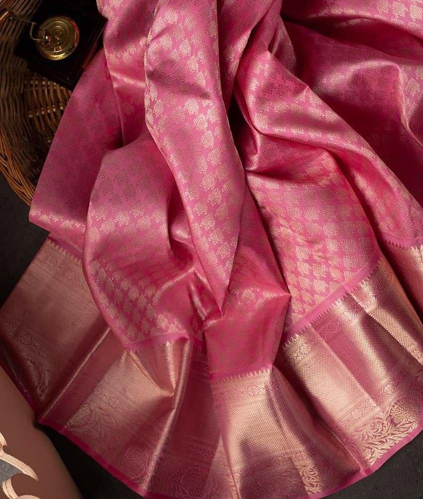 Adorning Pink Soft Silk Saree With Pretty Blouse Piece