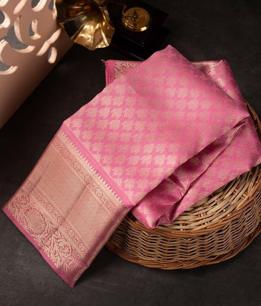 Adorning Pink Soft Silk Saree With Pretty Blouse Piece