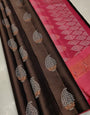 Lissome Brown Soft Silk Saree With Opulent Blouse Piece