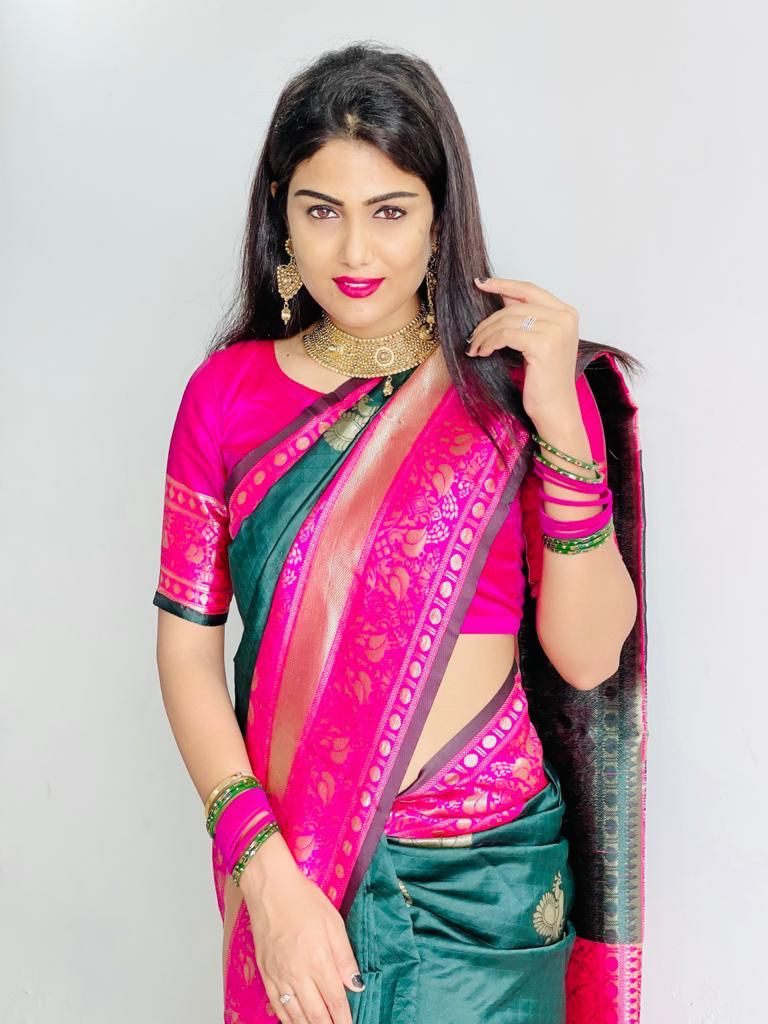 Evanescent Green Soft Banarasi Silk Saree With Effervescent Blouse Piece