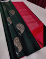 Preferable Dark Green Soft Silk Saree With Lovely Blouse Piece