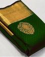 Ephemeral Dark Green Soft Banarasi Silk Saree With Mesmerising Blouse Piece