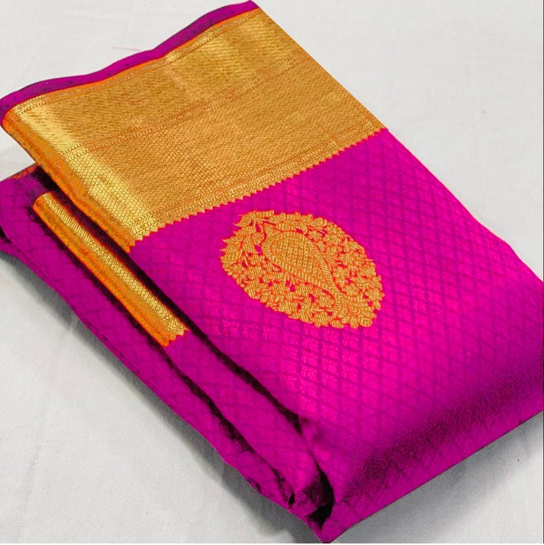 Comely Dark Pink Soft Banarasi Silk Saree With Excellent Blouse Piece