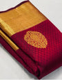 Engaging Maroon Soft Banarasi Silk Saree With Lassitude Blouse Piece