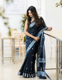 Sophisticated Black Soft Silk Saree With Entrancing Blouse Piece