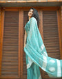 Radiant Firozi Soft Silk Saree With Demesne Blouse Piece