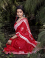 Elegant Red Soft Silk Saree With Supernal Blouse Piece