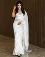 Transcendent White Soft Silk Saree With Mesmeric Blouse Piece