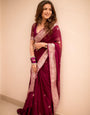 Winsome Wine Soft Silk Saree With Angelic Blouse Piece