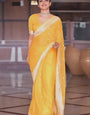 Snazzy Yellow Soft Silk Saree With Skinny Blouse Piece