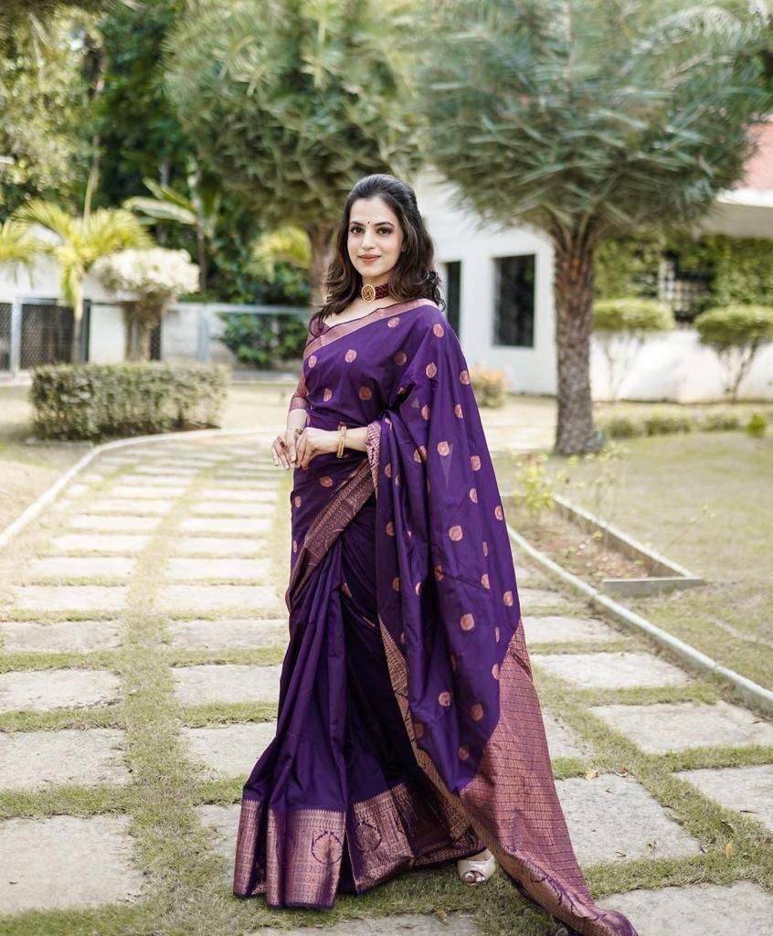 Lovely Purple Soft Silk Saree With Dalliance Blouse Piece