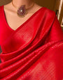 Luminous Red Soft Silk Saree With Ailurophile Blouse Piece