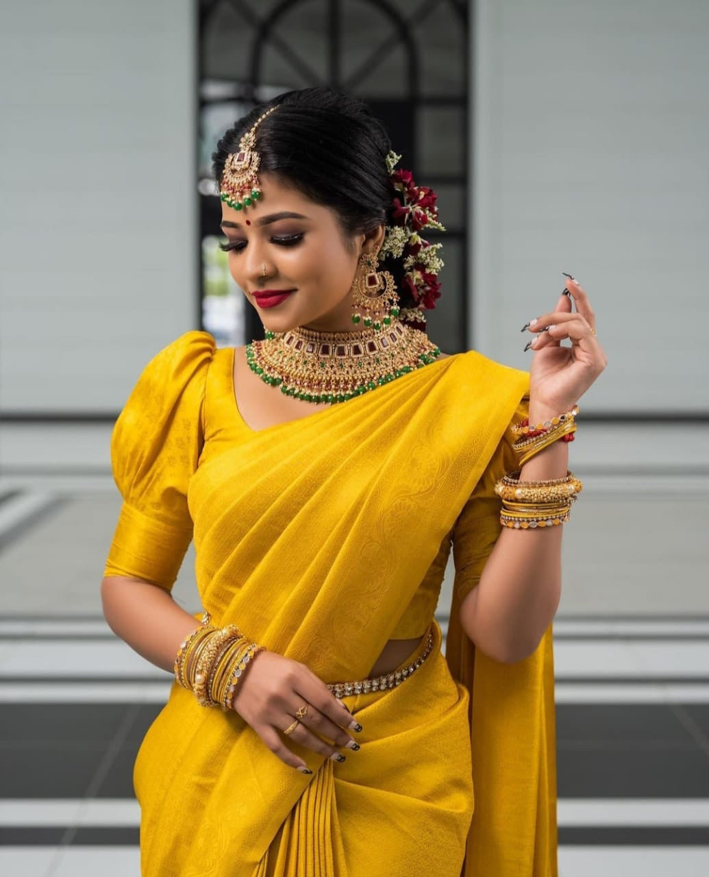 Verdant Yellow Soft Silk Saree With Rhapsodic Blouse Piece